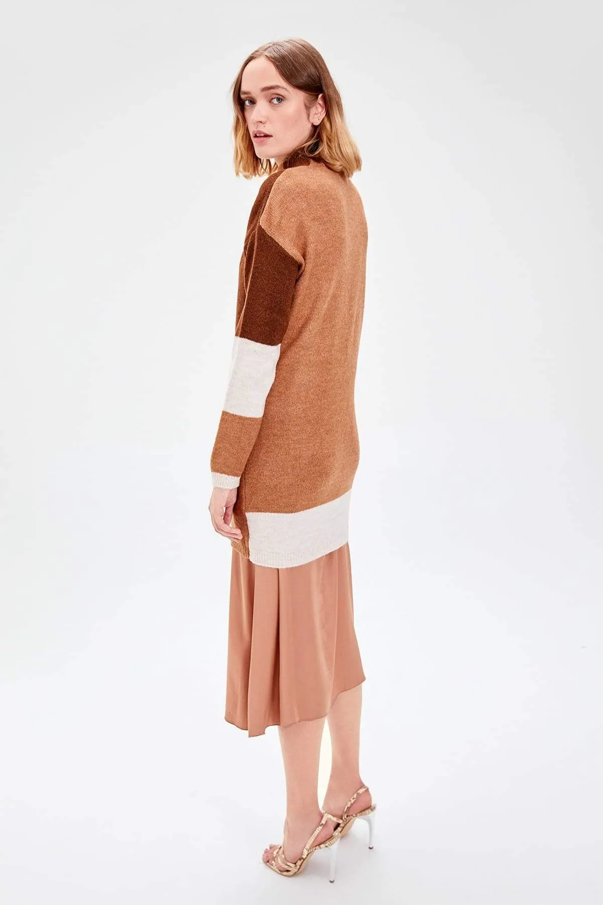 11503 Brown Colourblock Sweater Dress