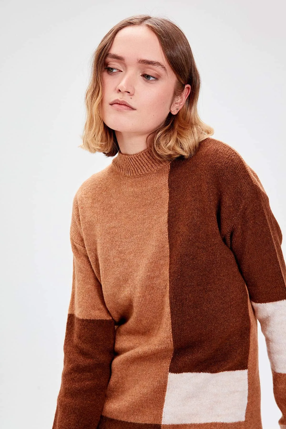 11503 Brown Colourblock Sweater Dress