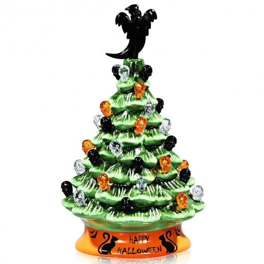 11.5" Pre-Lit Ceramic Hand-Painted Tabletop Halloween Tree