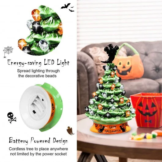 11.5" Pre-Lit Ceramic Hand-Painted Tabletop Halloween Tree