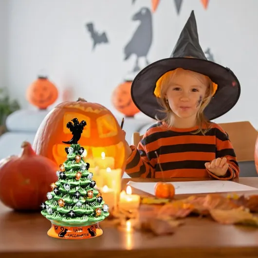 11.5" Pre-Lit Ceramic Hand-Painted Tabletop Halloween Tree