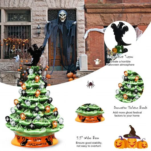 11.5" Pre-Lit Ceramic Hand-Painted Tabletop Halloween Tree