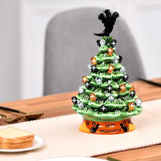 11.5" Pre-Lit Ceramic Hand-Painted Tabletop Halloween Tree