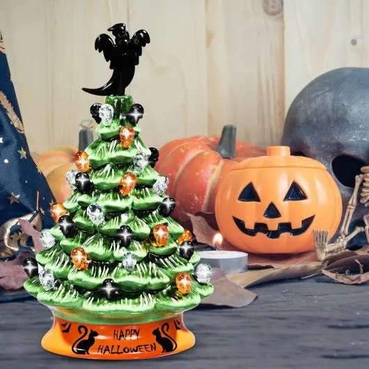 11.5" Pre-Lit Ceramic Hand-Painted Tabletop Halloween Tree