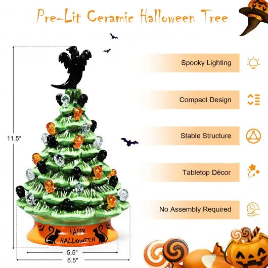 11.5" Pre-Lit Ceramic Hand-Painted Tabletop Halloween Tree