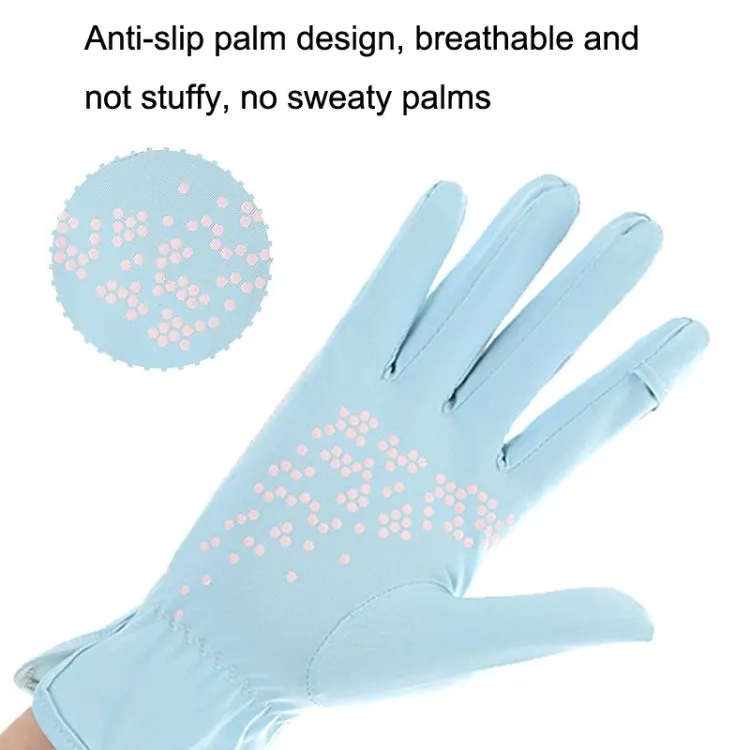 1pair Driving Sunscreen Anti-ultraviolet Thin Summer Ice Silk Dew Finger Non-slip Riding Gloves Free Size(Sky Blue)