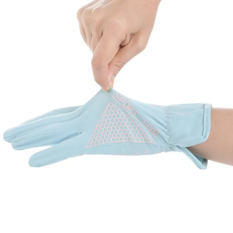 1pair Driving Sunscreen Anti-ultraviolet Thin Summer Ice Silk Dew Finger Non-slip Riding Gloves Free Size(Sky Blue)