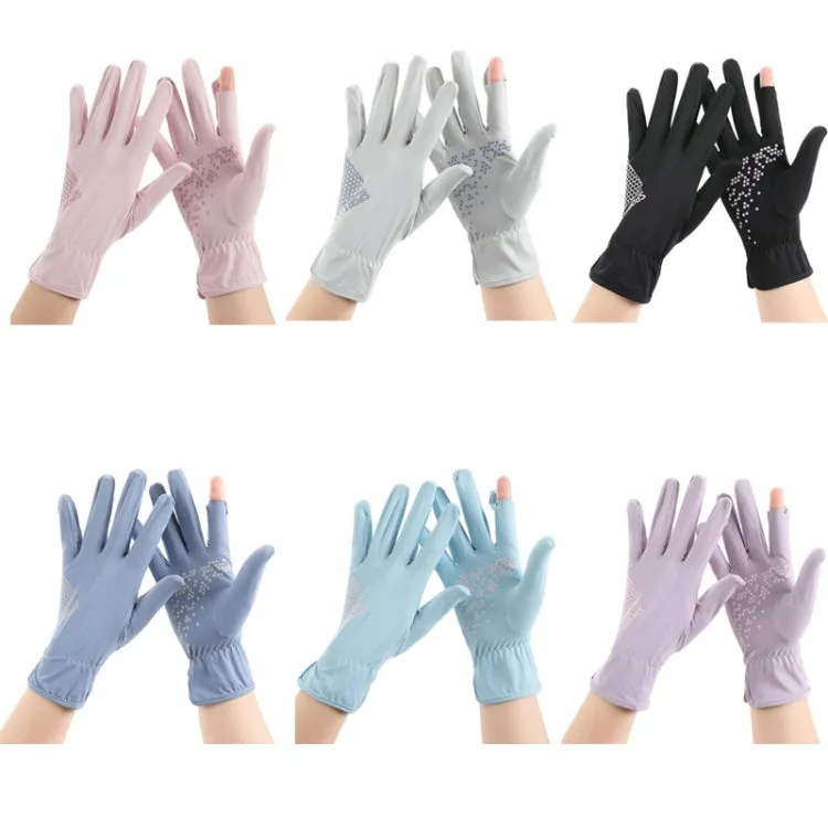 1pair Driving Sunscreen Anti-ultraviolet Thin Summer Ice Silk Dew Finger Non-slip Riding Gloves Free Size(Sky Blue)