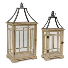 23-31"H Curved Metal Top Wood Lantern