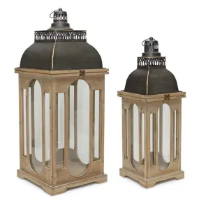 26.25-32.25"H Gold Accent Black Top Wood Lantern