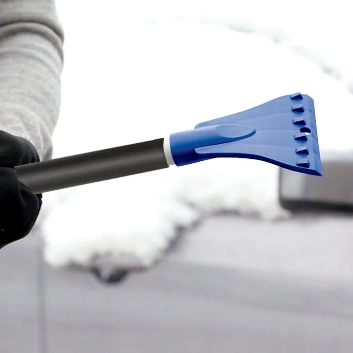 4-In-1 Telescoping Snow Broom   Ice Scraper | 18-Inch Foam Head | Headlights (Blue)