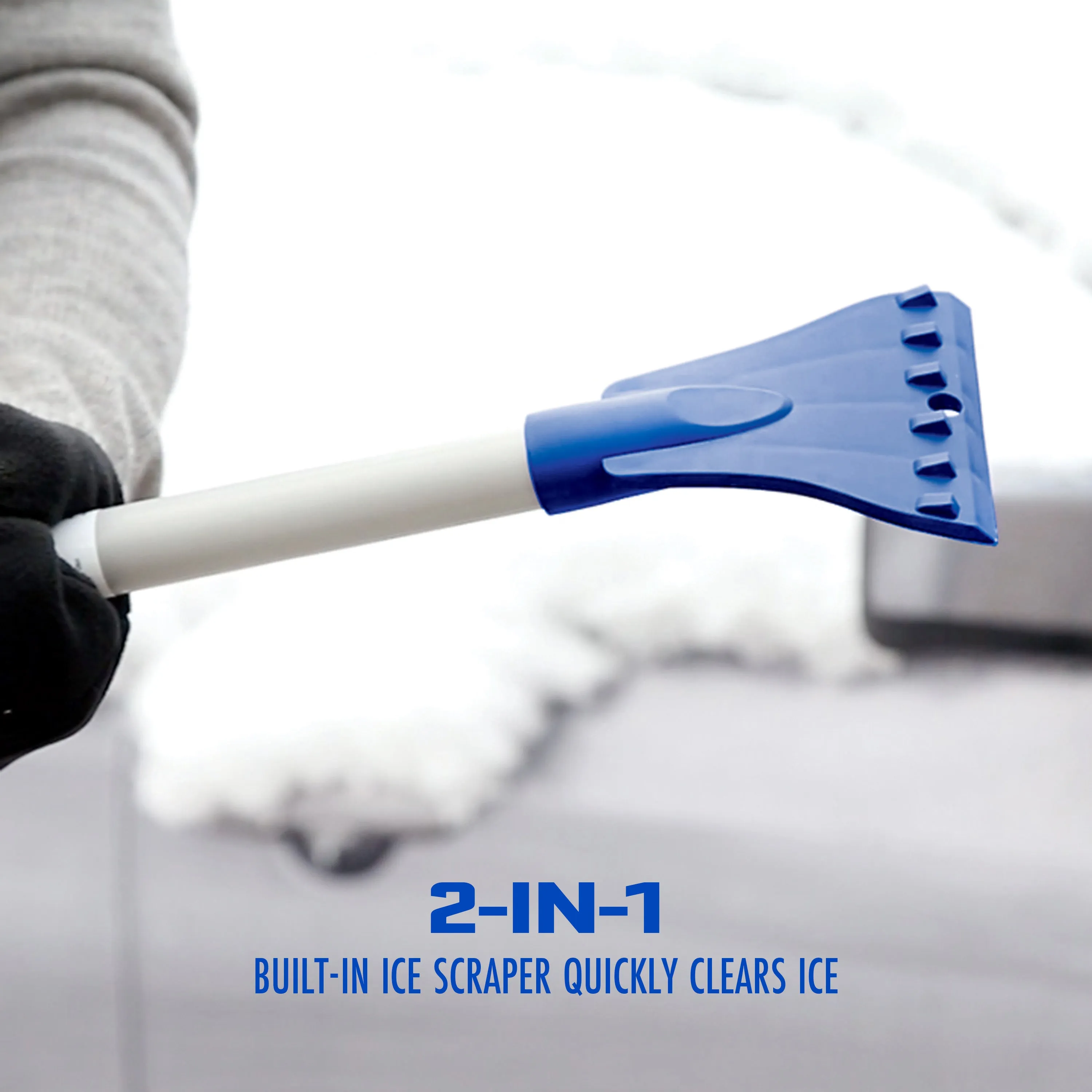 4-In-1 Telescoping Snow Broom   Ice Scraper | 18-Inch Foam Head | Headlights (Blue)