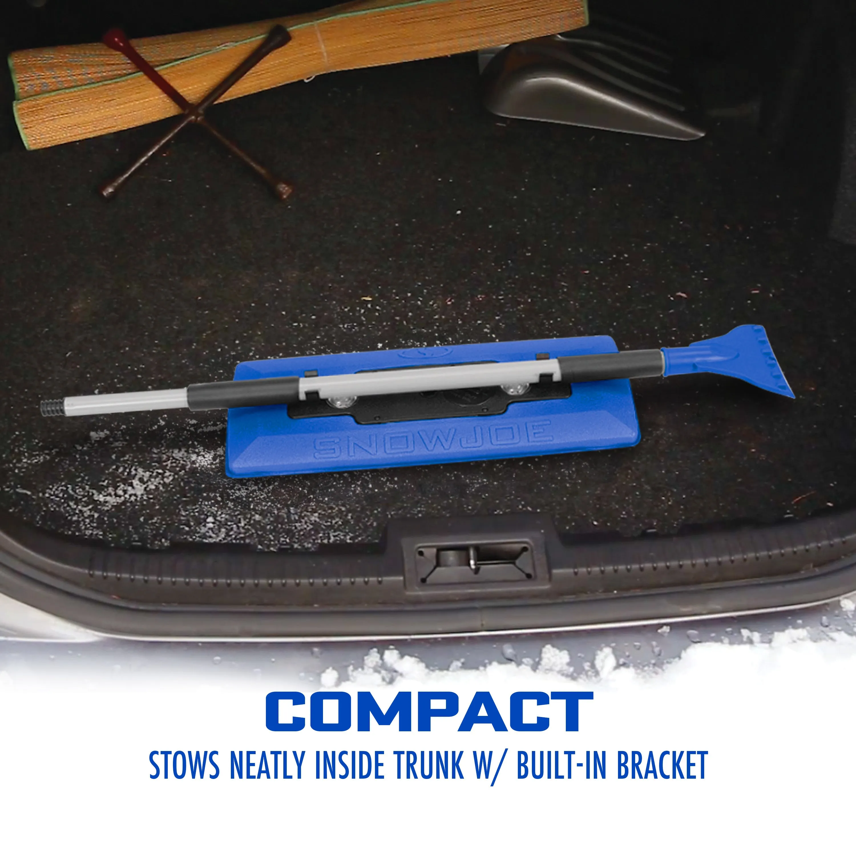 4-In-1 Telescoping Snow Broom   Ice Scraper | 18-Inch Foam Head | Headlights (Blue)