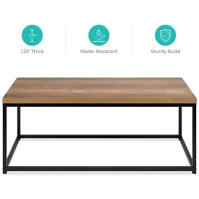 44in Modern Industrial Rectangular Wood Grain Coffee Table w/ Metal Frame