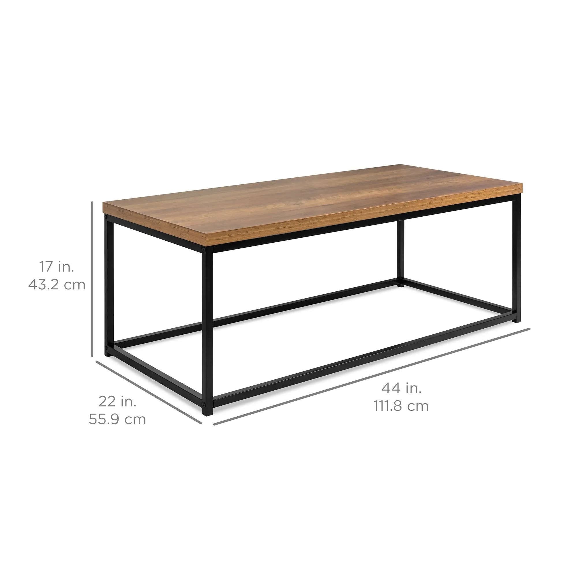 44in Modern Industrial Rectangular Wood Grain Coffee Table w/ Metal Frame