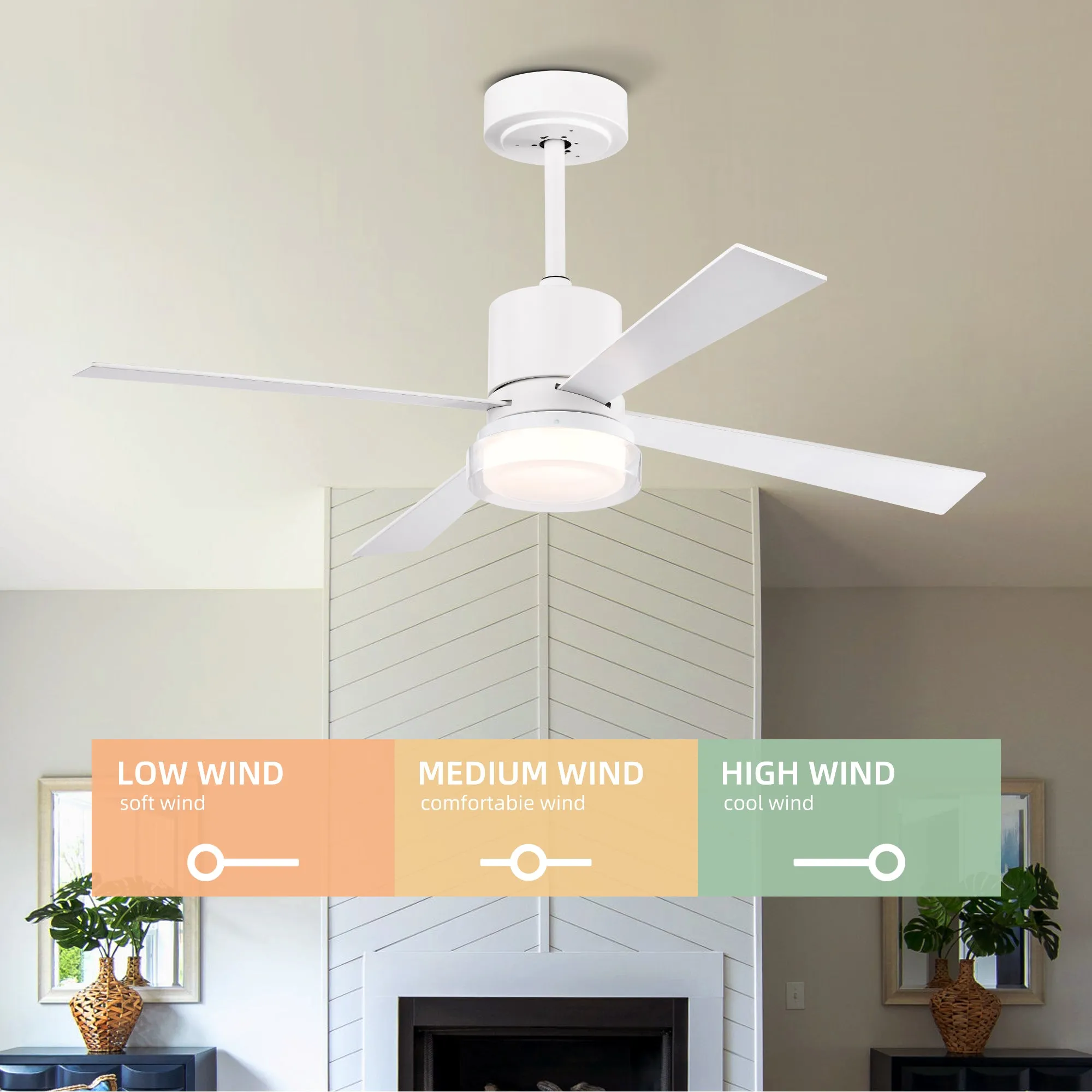 48" Matte White Simple Ceiling Fan Light Ultra-thin Ceiling Fan Dimmable