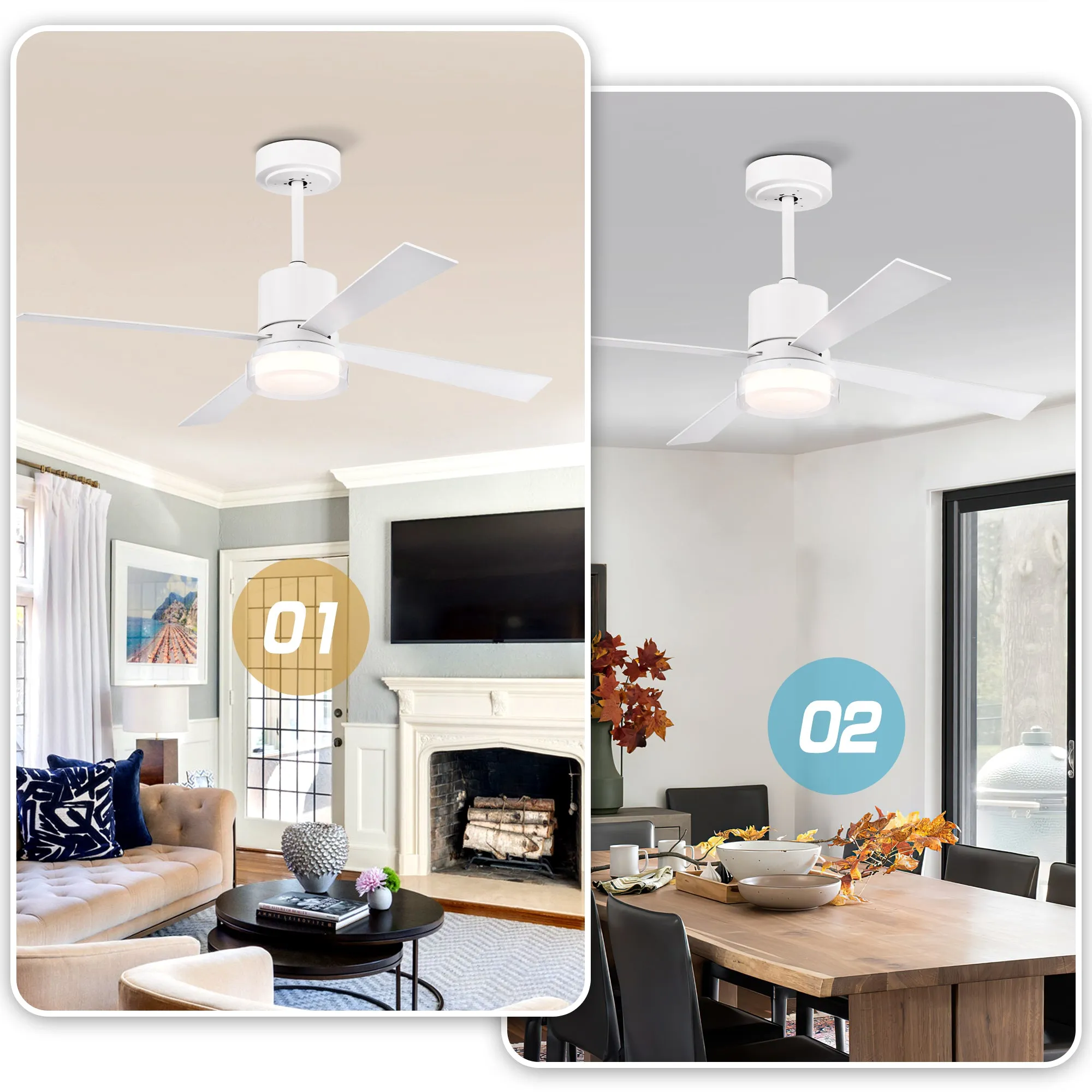 48" Matte White Simple Ceiling Fan Light Ultra-thin Ceiling Fan Dimmable