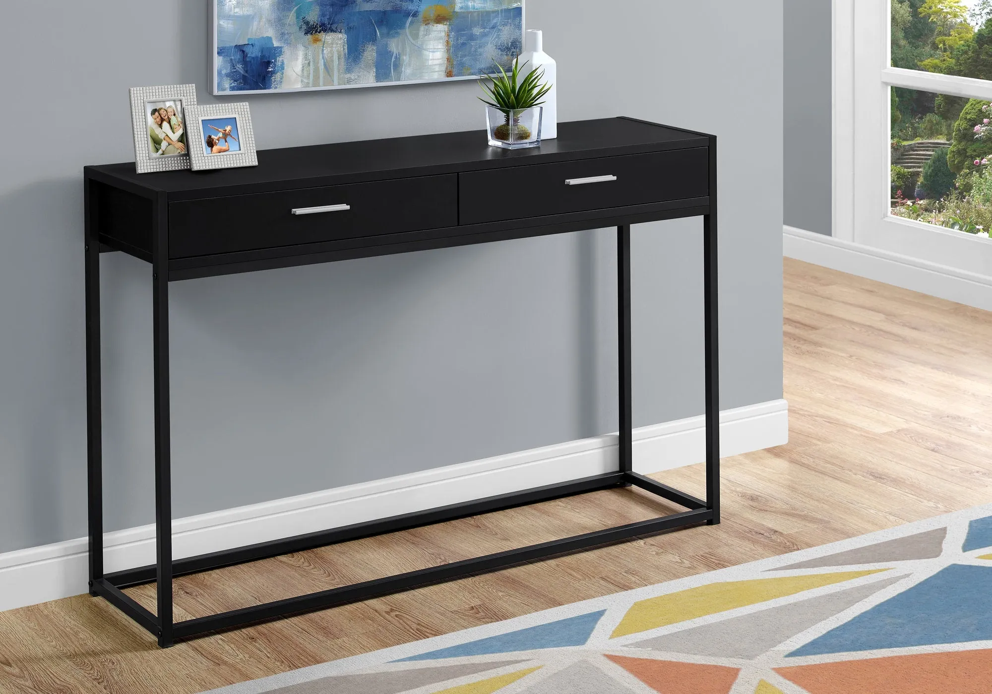 Accent Table - 48"L / Black / Black Metal Hall Console