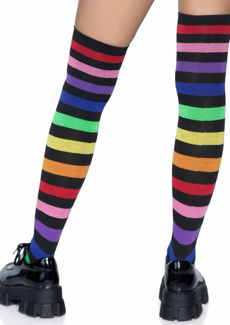 Acrylic Rainbow Stripe Thigh High Socks