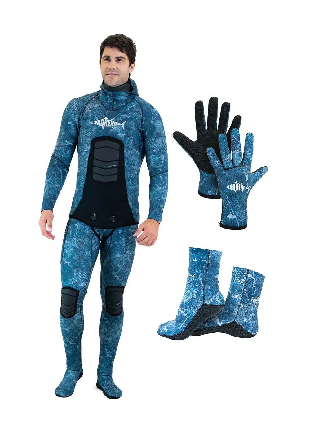 Adreno Mens Ascension 3.5mm Two Piece Wetsuit, Diving Gloves, Diving Socks - Combo