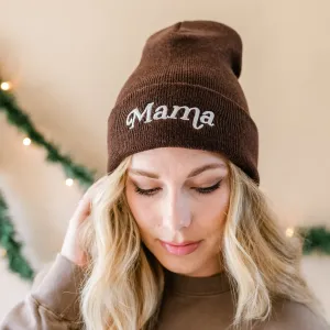 ADULT BEANIE - Mama Italic - BROWN w/ White