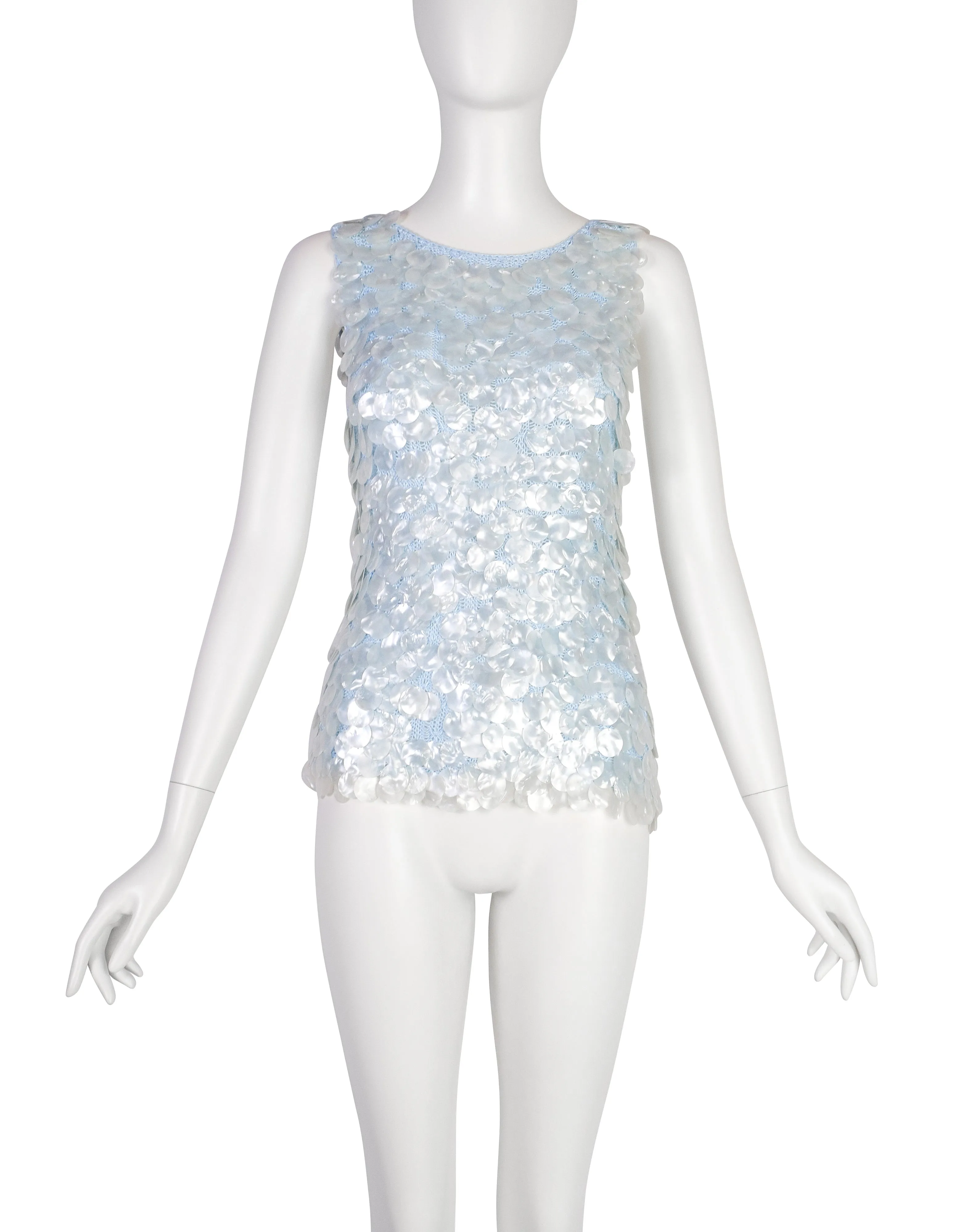 Anne Rubin Vintage 1960s Icy Blue Pearly Paillette Knit Top