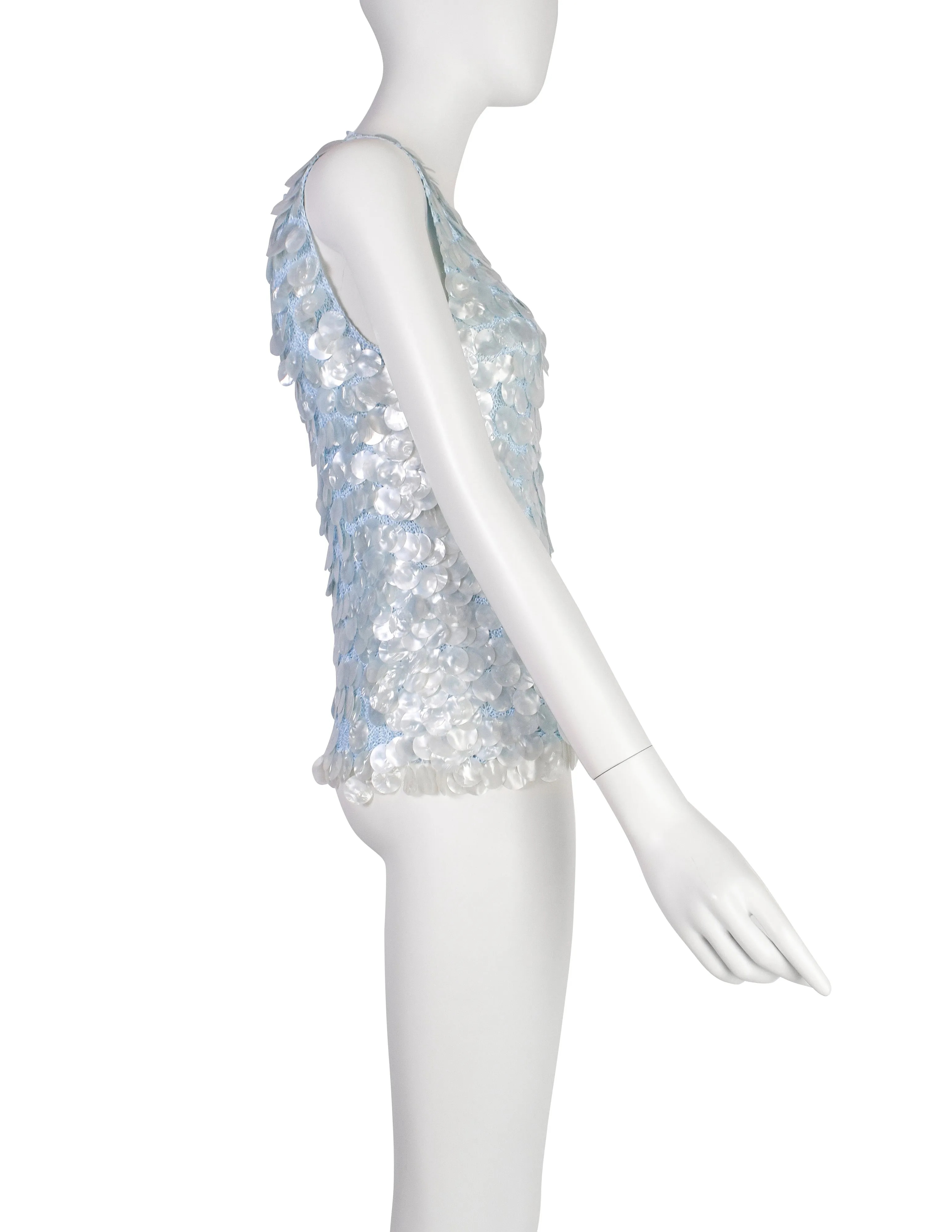 Anne Rubin Vintage 1960s Icy Blue Pearly Paillette Knit Top