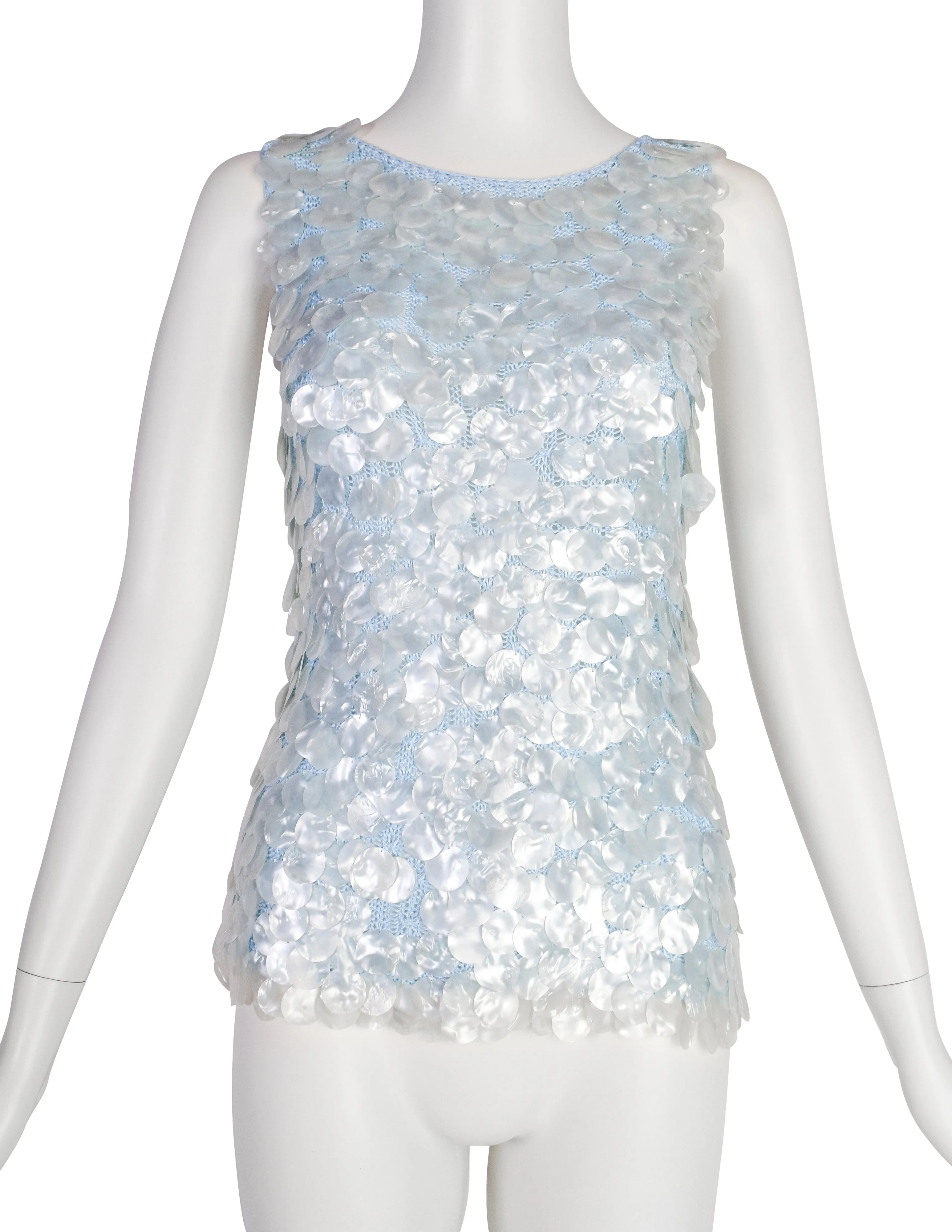 Anne Rubin Vintage 1960s Icy Blue Pearly Paillette Knit Top