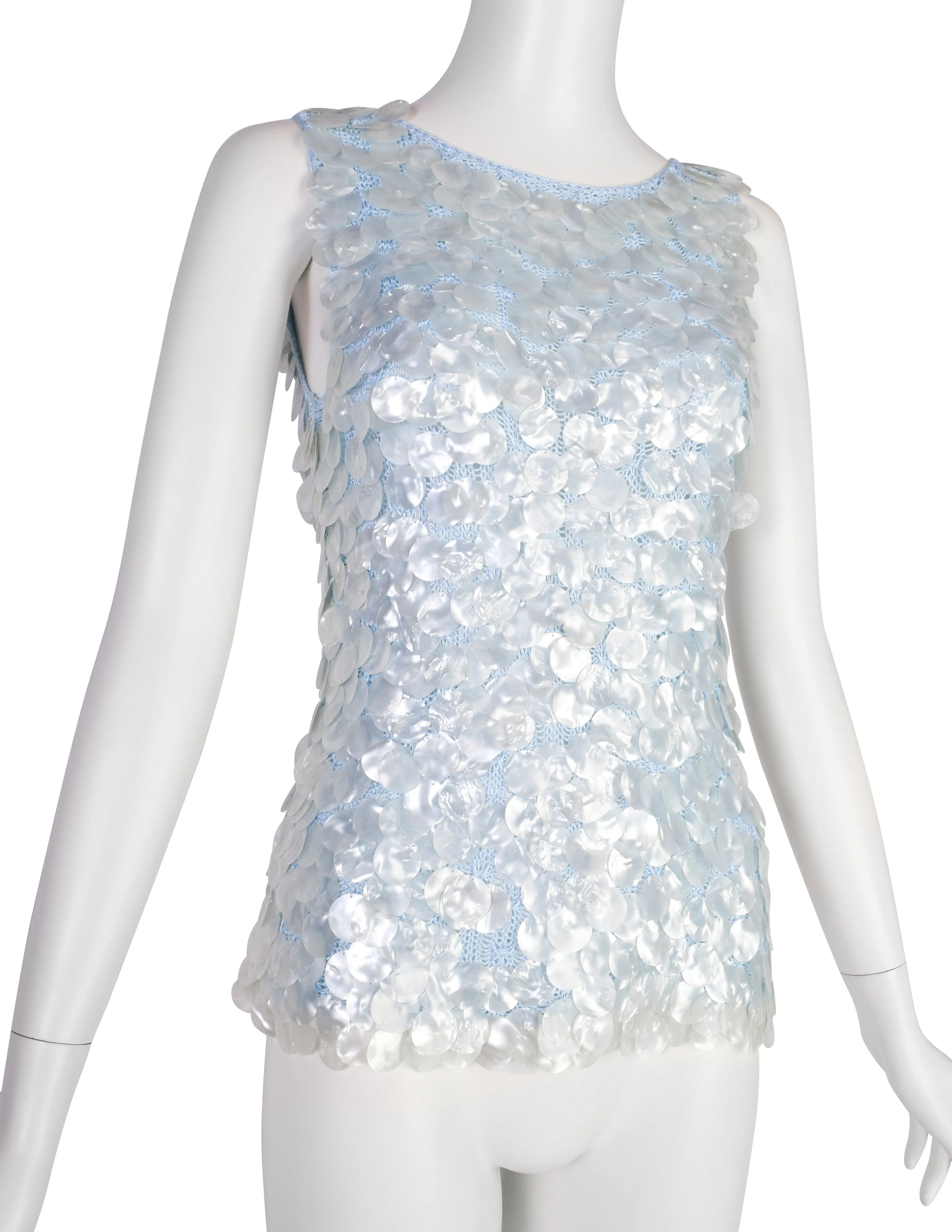 Anne Rubin Vintage 1960s Icy Blue Pearly Paillette Knit Top