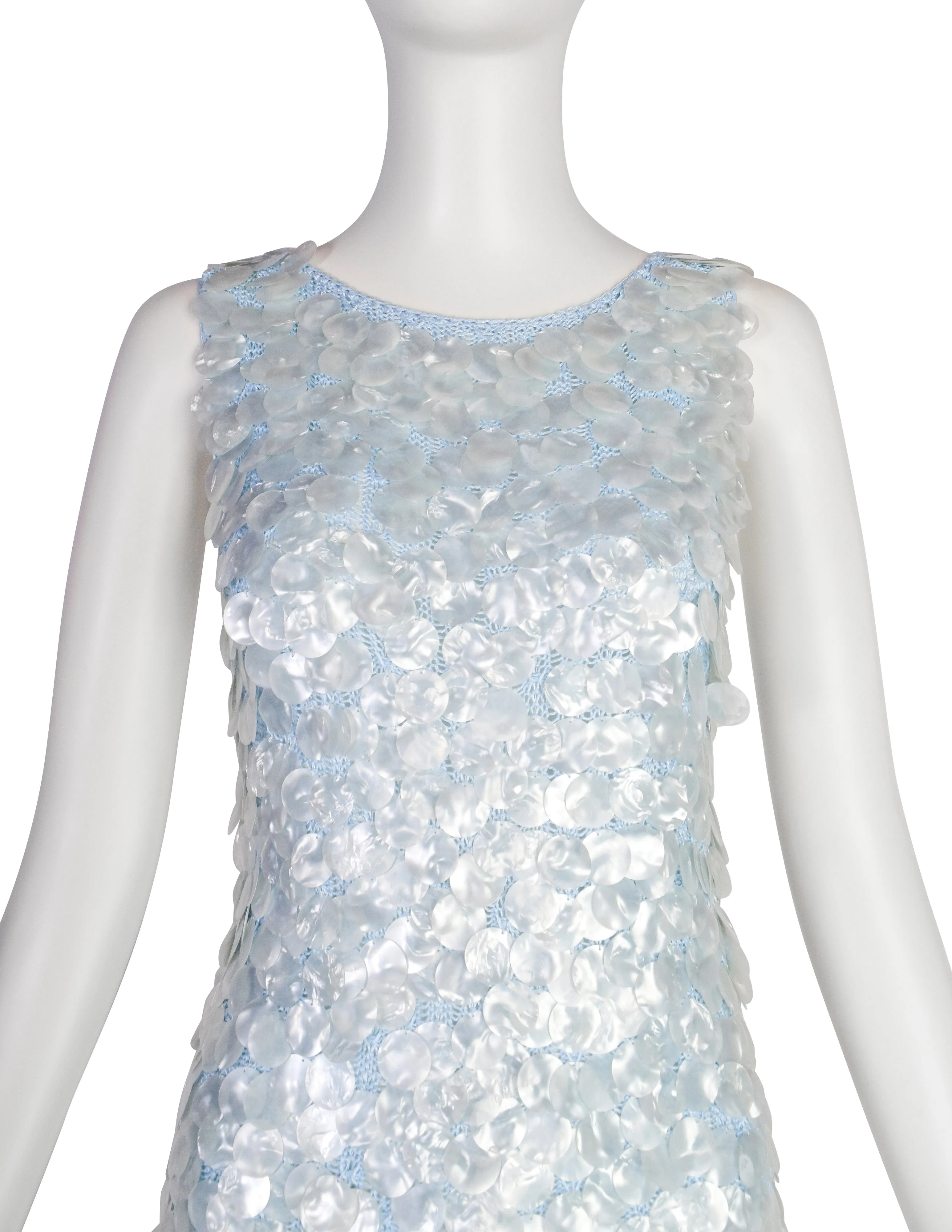 Anne Rubin Vintage 1960s Icy Blue Pearly Paillette Knit Top