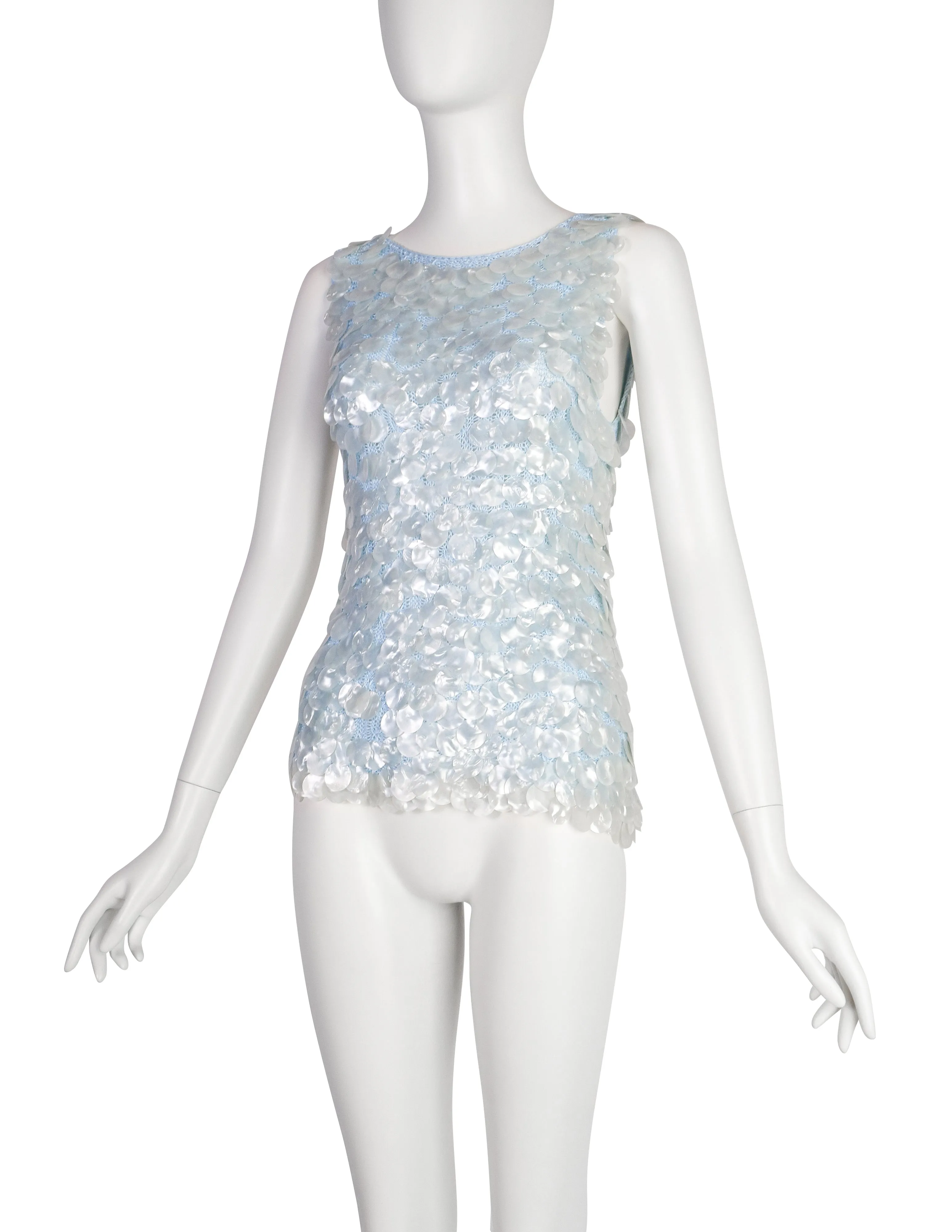 Anne Rubin Vintage 1960s Icy Blue Pearly Paillette Knit Top