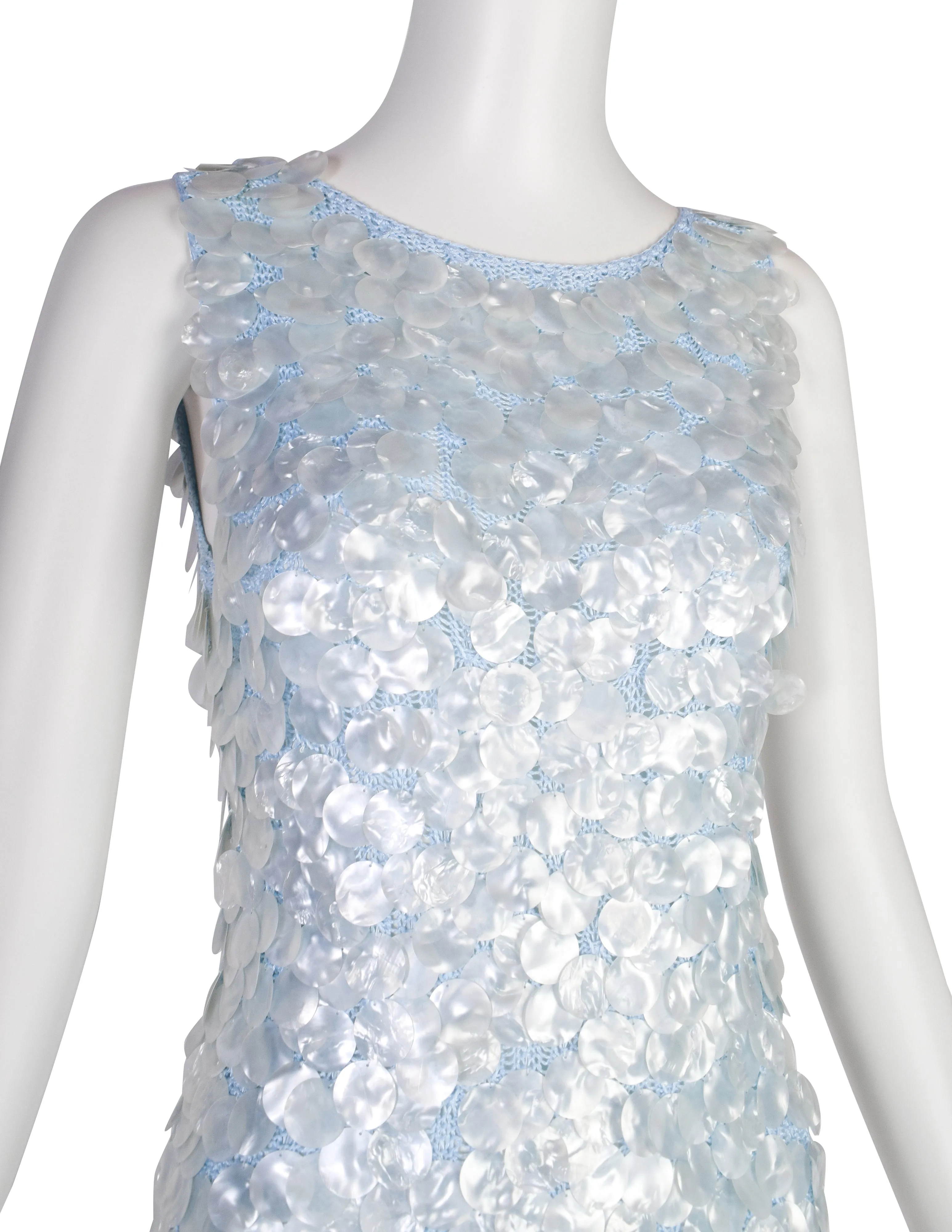 Anne Rubin Vintage 1960s Icy Blue Pearly Paillette Knit Top