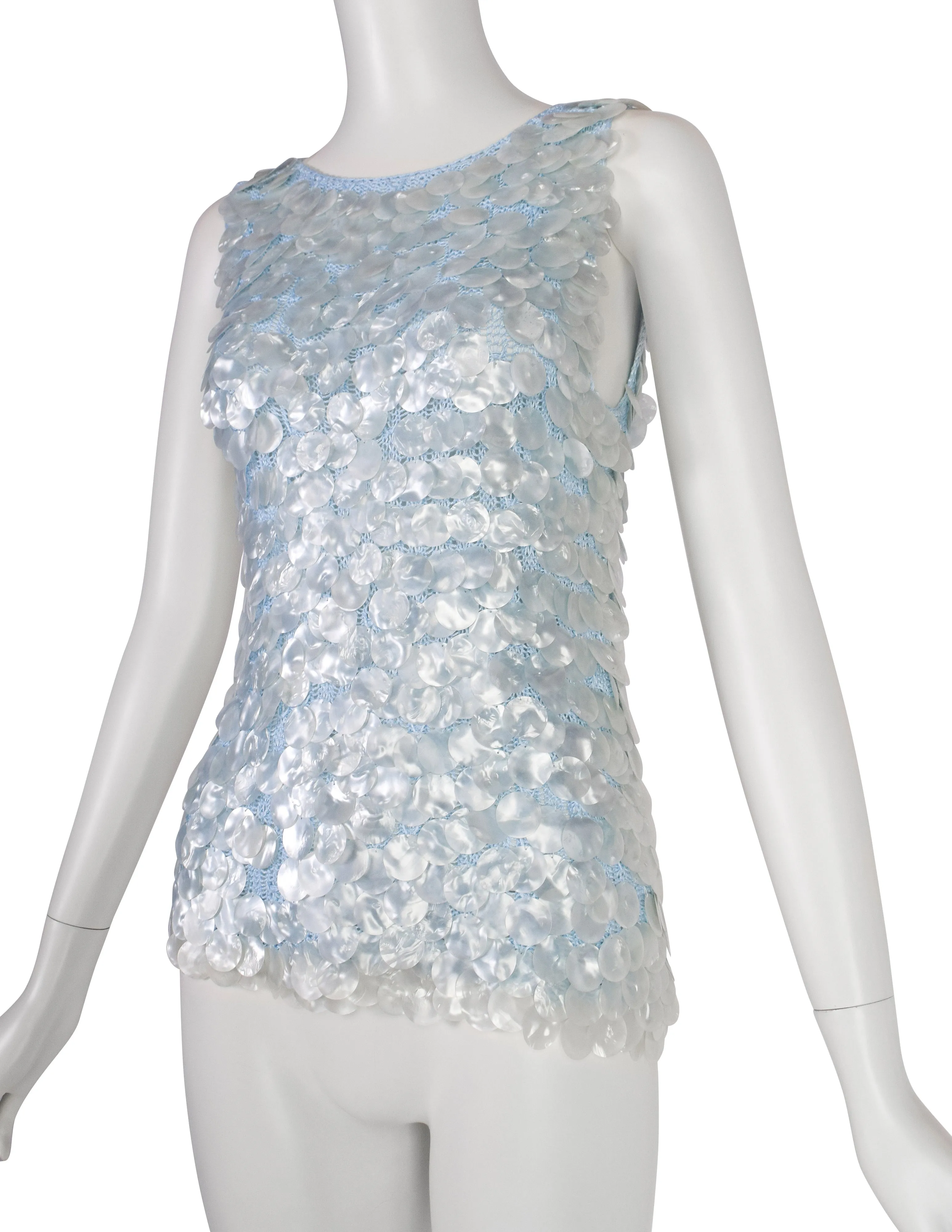 Anne Rubin Vintage 1960s Icy Blue Pearly Paillette Knit Top