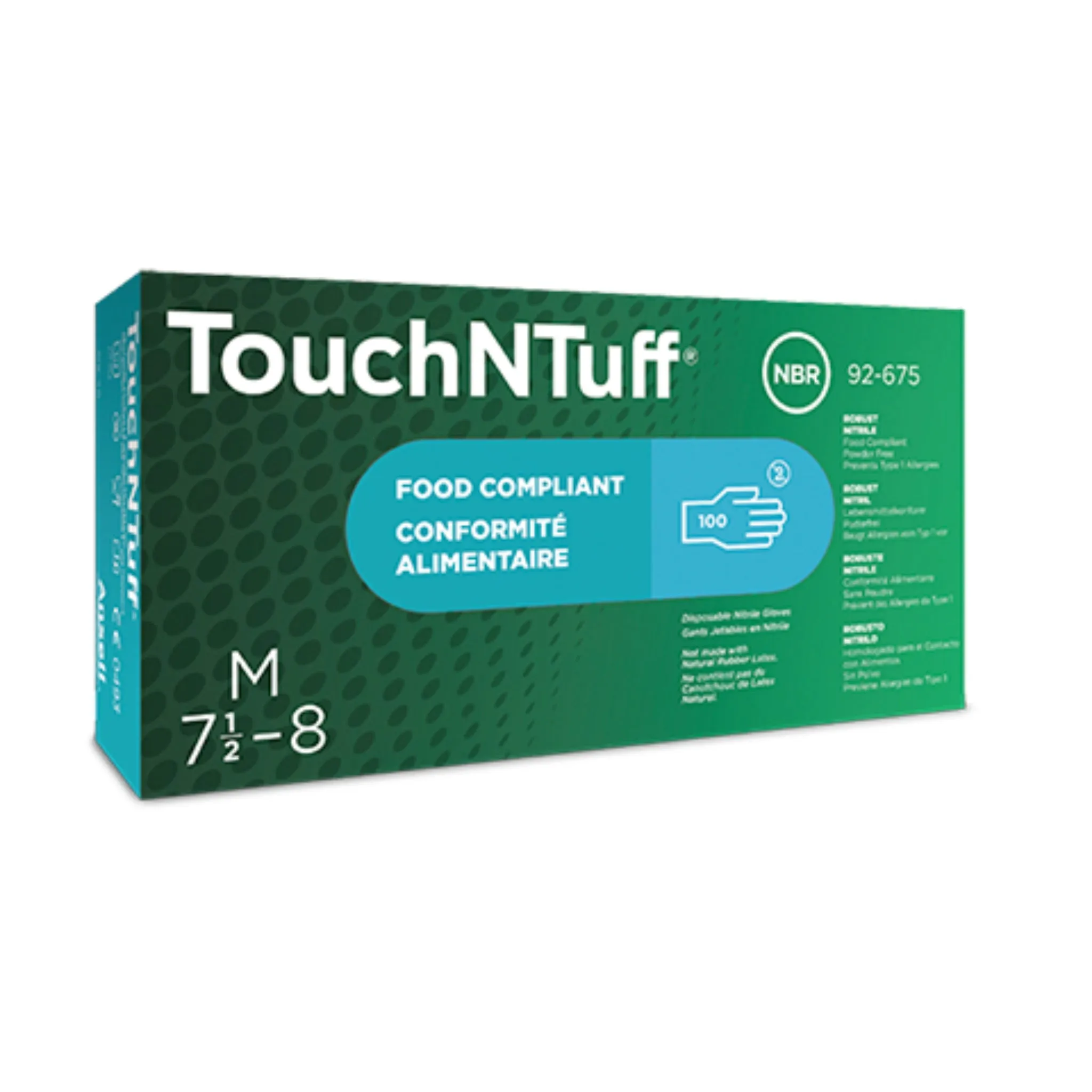 Ansell 92-675 Touch N Tuff Gloves Nitrile Material, Blue, Case of 10 Boxes