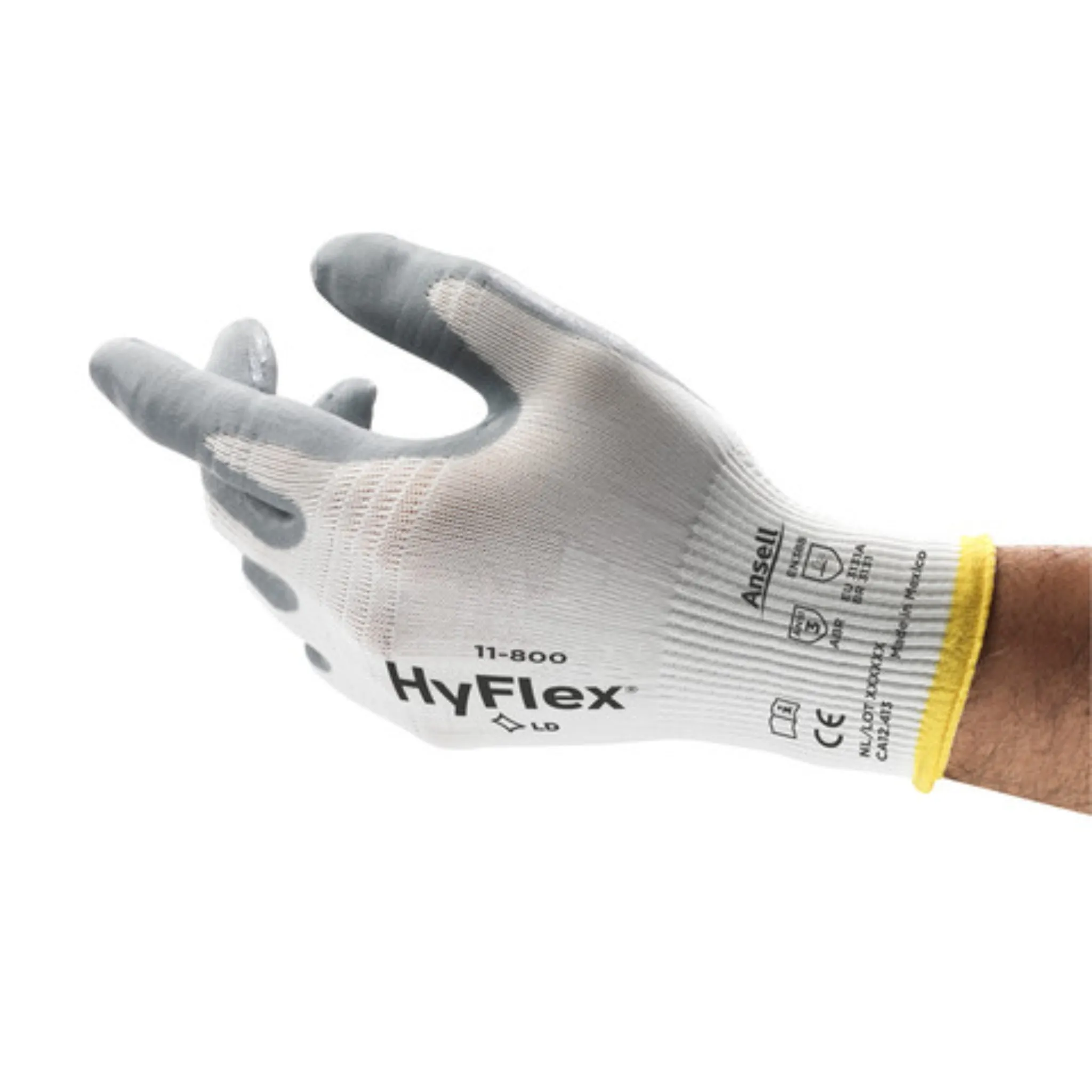 Ansell HyFlex 103333 11-800-9-L Industrial Nitrile Coated Gloves, White, Large - 9, 1 Pair