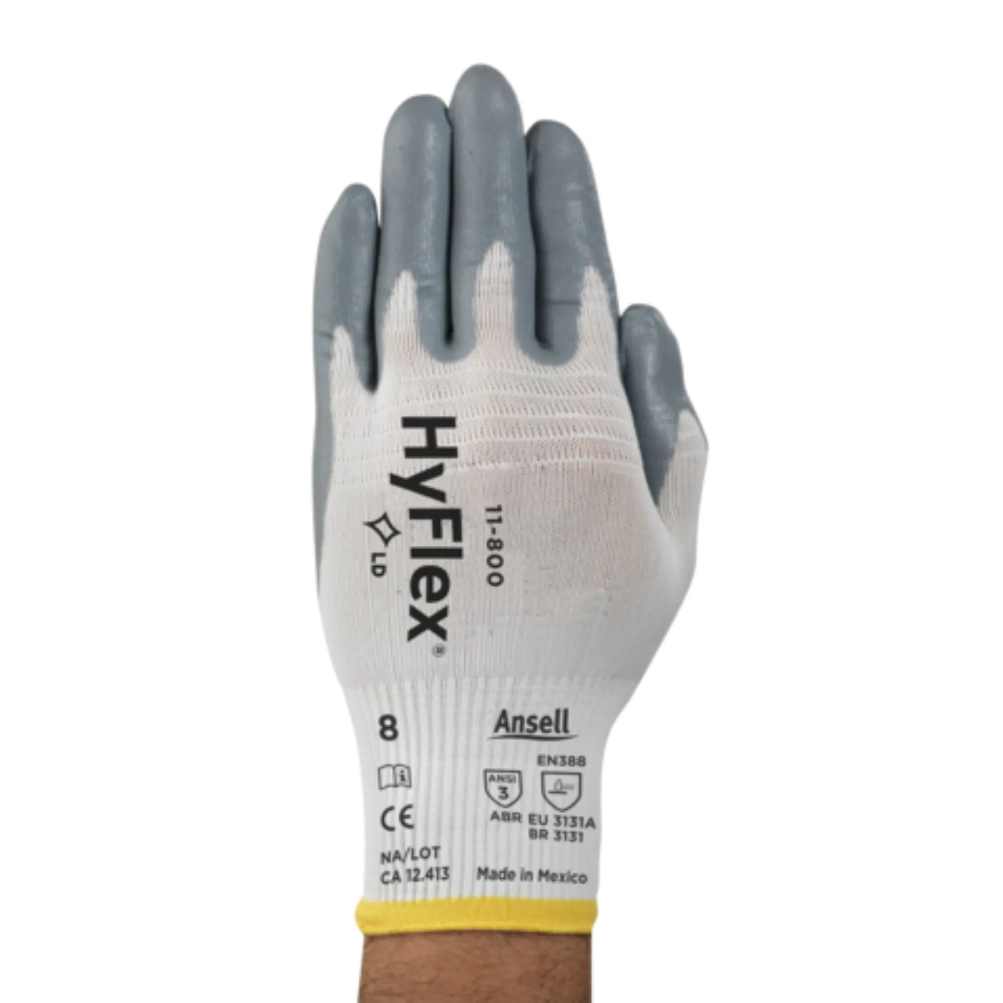 Ansell HyFlex 103333 11-800-9-L Industrial Nitrile Coated Gloves, White, Large - 9, 1 Pair