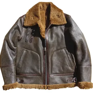 B6 Bomer Leather Jacket for Men - Military Style Shearling Coat