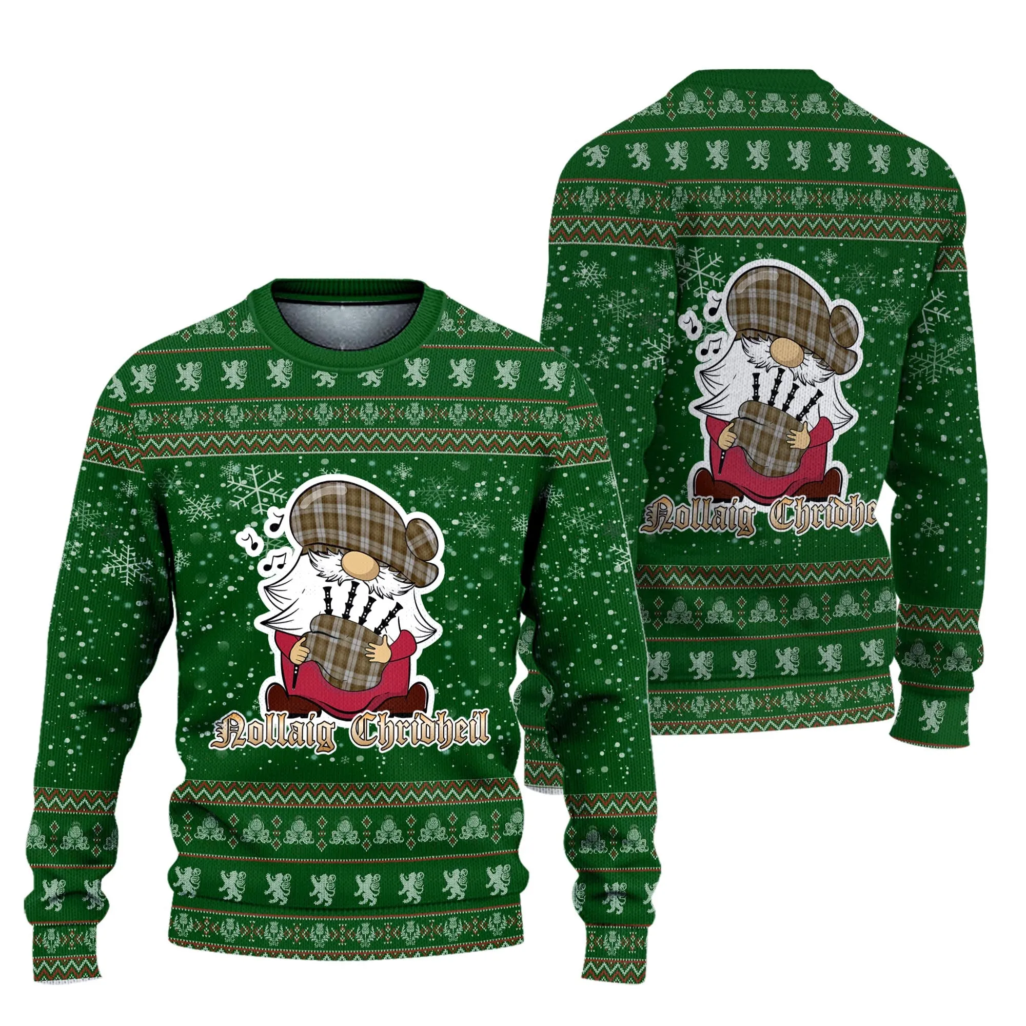 Baillie Dress Clan Christmas Family Ugly Sweater with Funny Gnome Playing Bagpipes