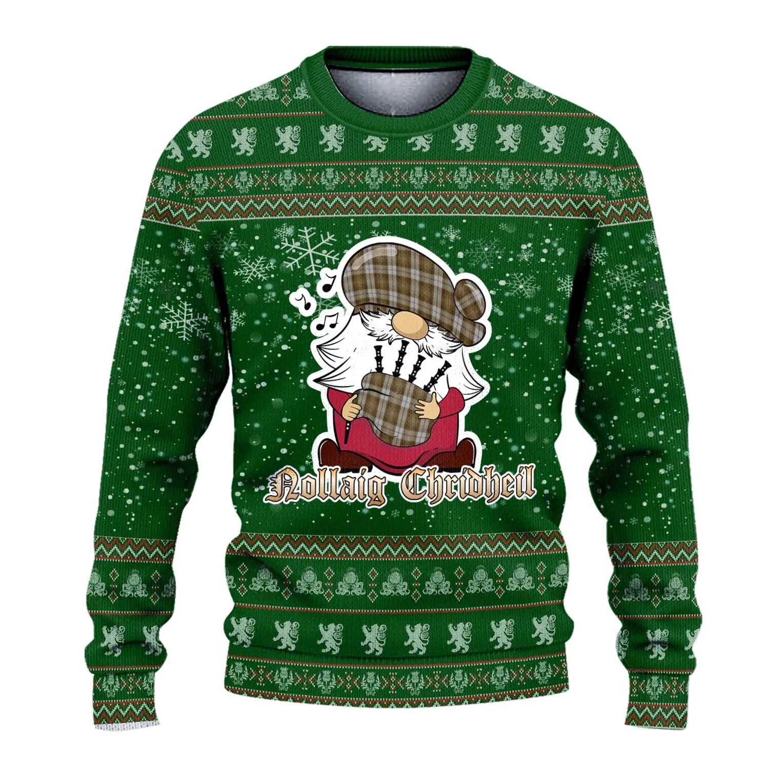 Baillie Dress Clan Christmas Family Ugly Sweater with Funny Gnome Playing Bagpipes