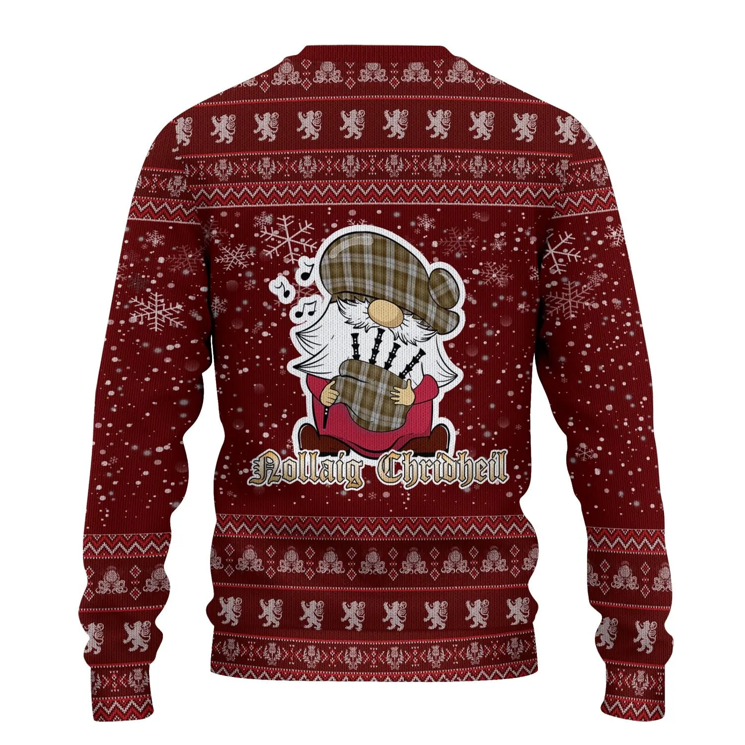 Baillie Dress Clan Christmas Family Ugly Sweater with Funny Gnome Playing Bagpipes