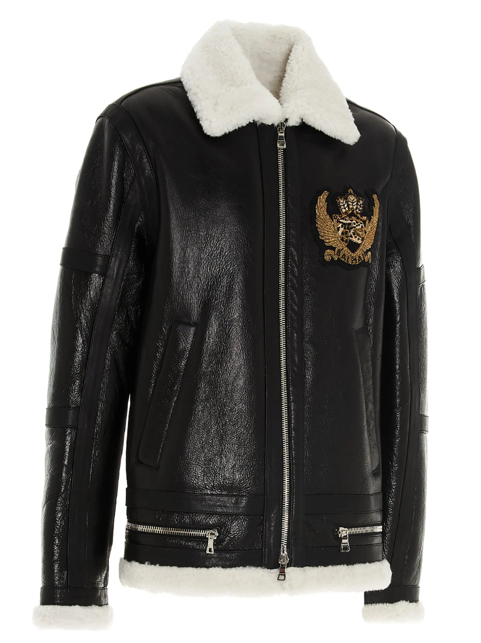 Balmain Logo Patch Shearling Jacket