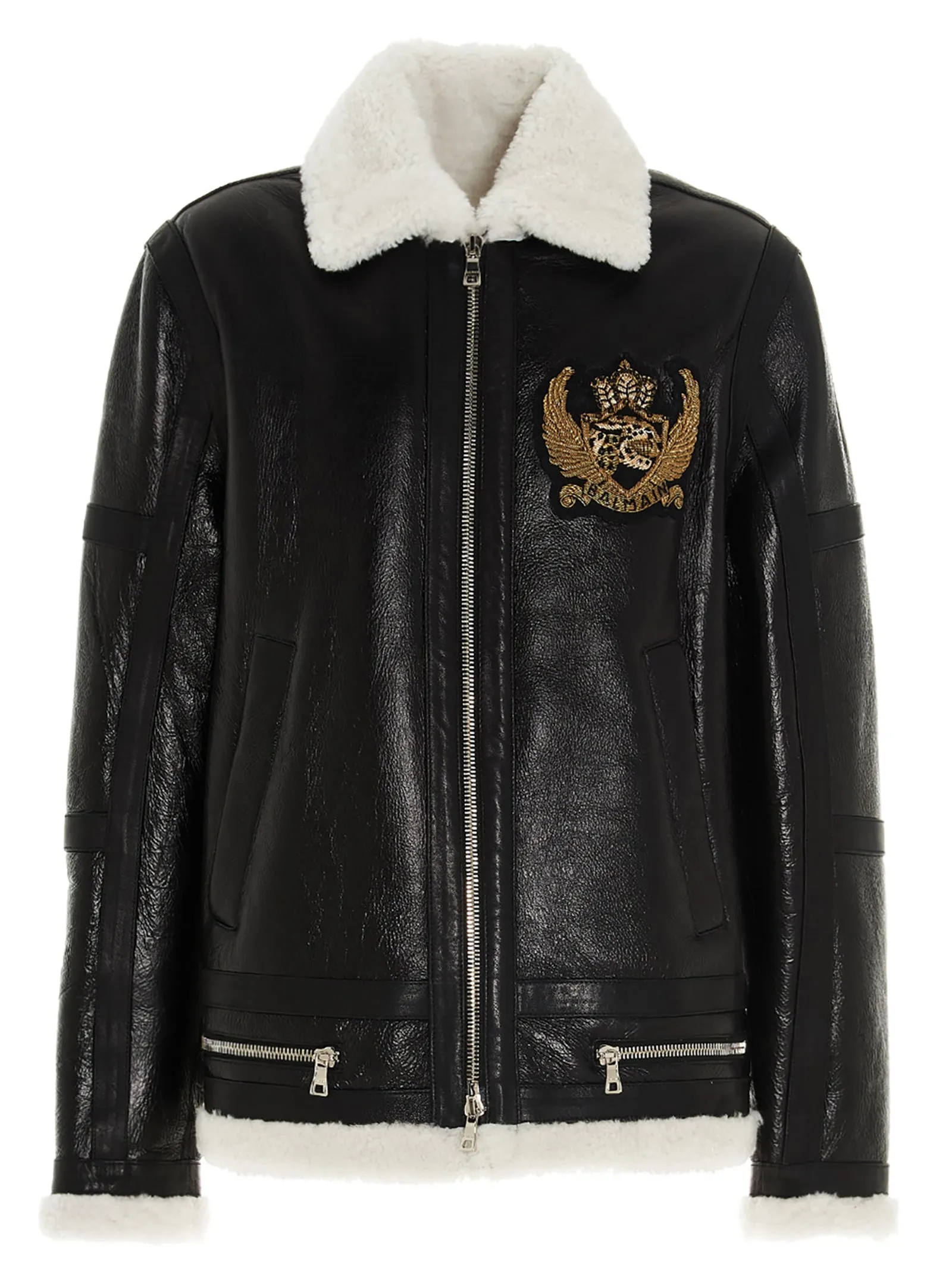 Balmain Logo Patch Shearling Jacket