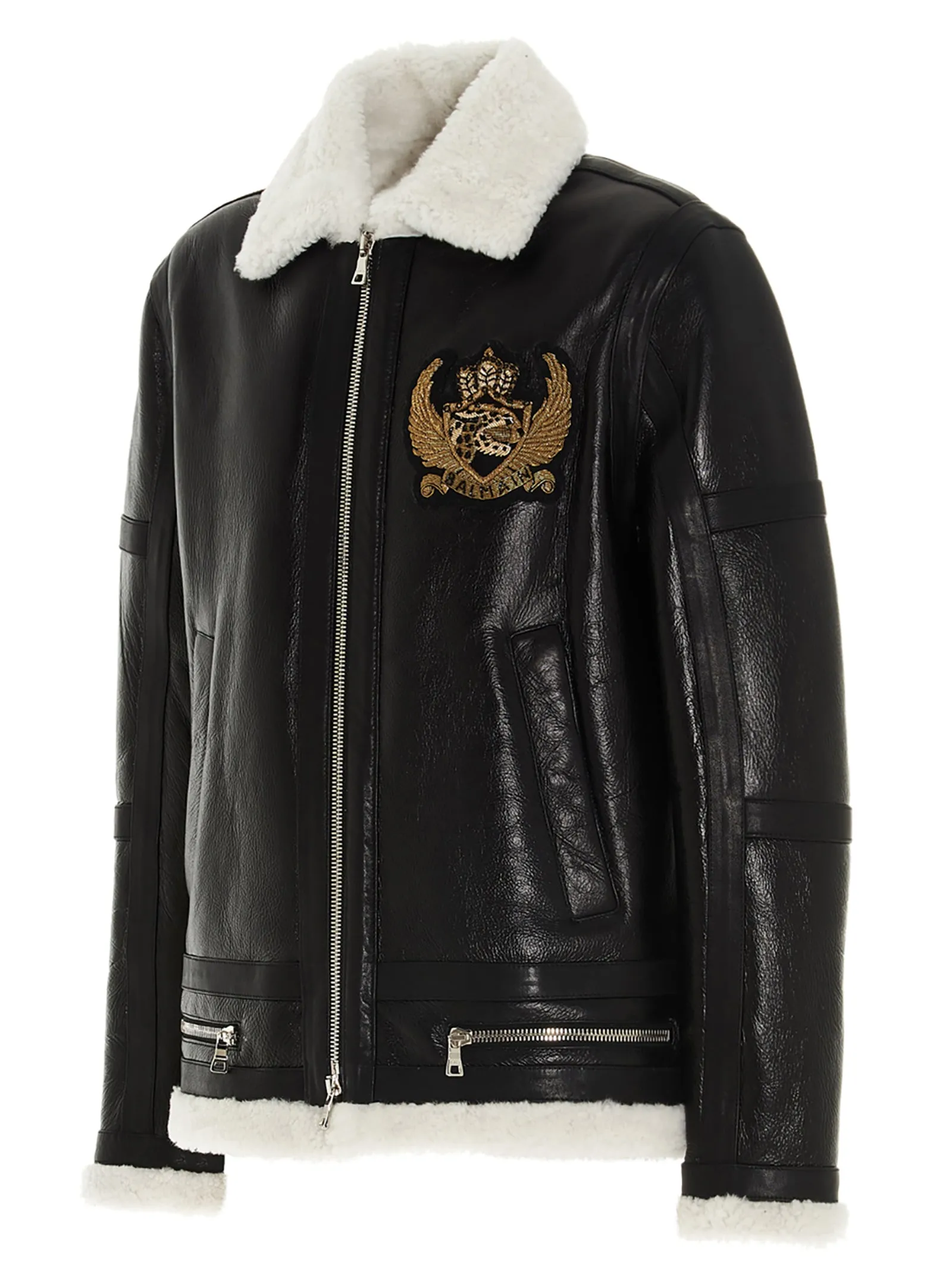 Balmain Logo Patch Shearling Jacket