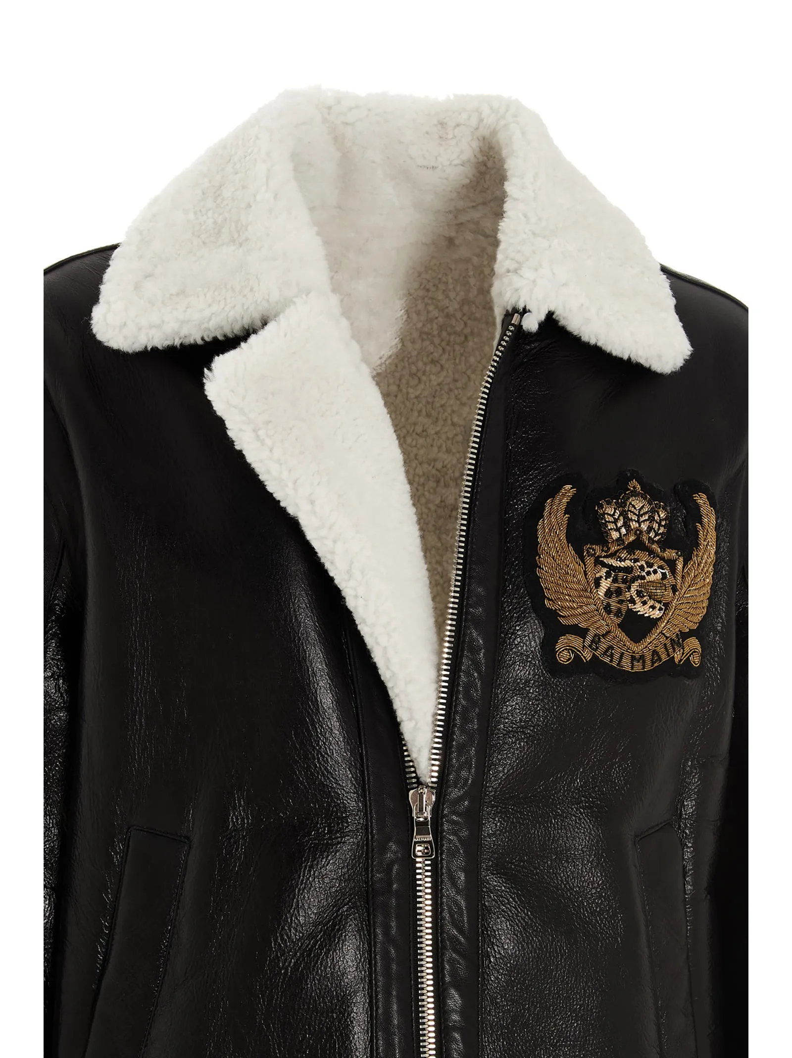 Balmain Logo Patch Shearling Jacket