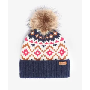 Barbour Claudia Fairisle Ladies Beanie - Navy/Pink Dahlia