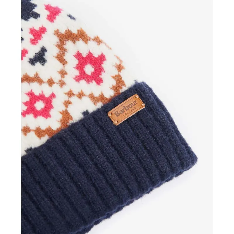 Barbour Claudia Fairisle Ladies Beanie - Navy/Pink Dahlia