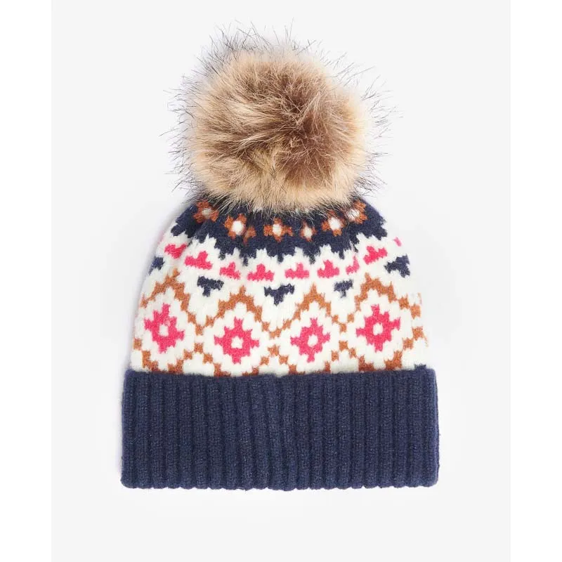 Barbour Claudia Fairisle Ladies Beanie - Navy/Pink Dahlia