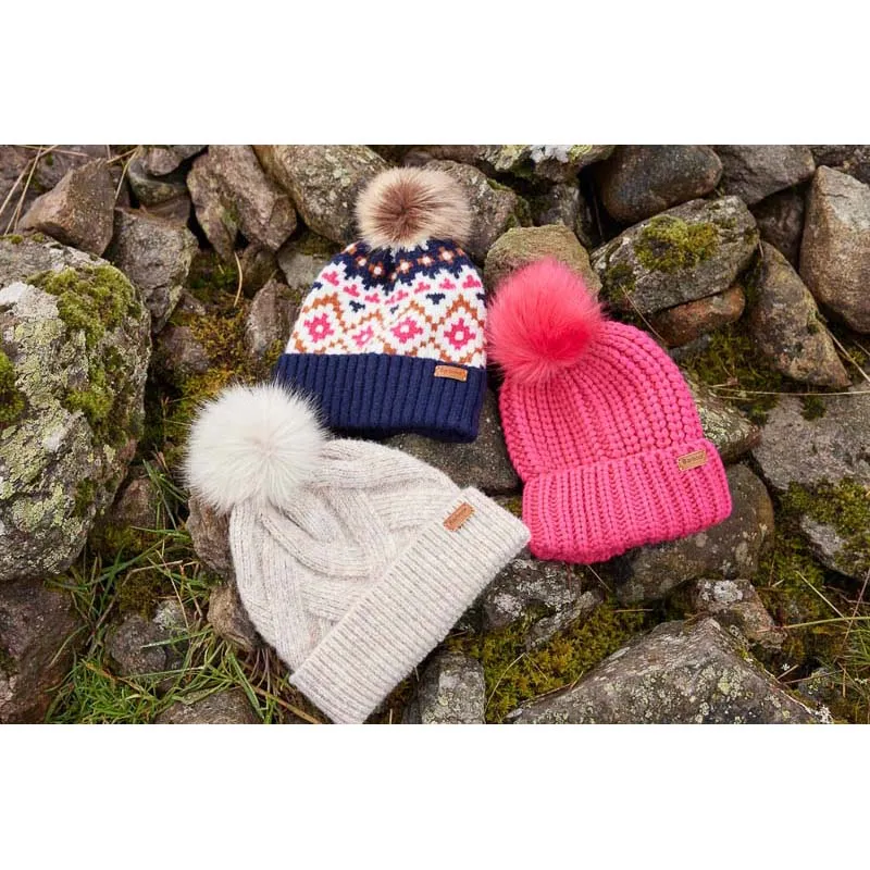 Barbour Claudia Fairisle Ladies Beanie - Navy/Pink Dahlia