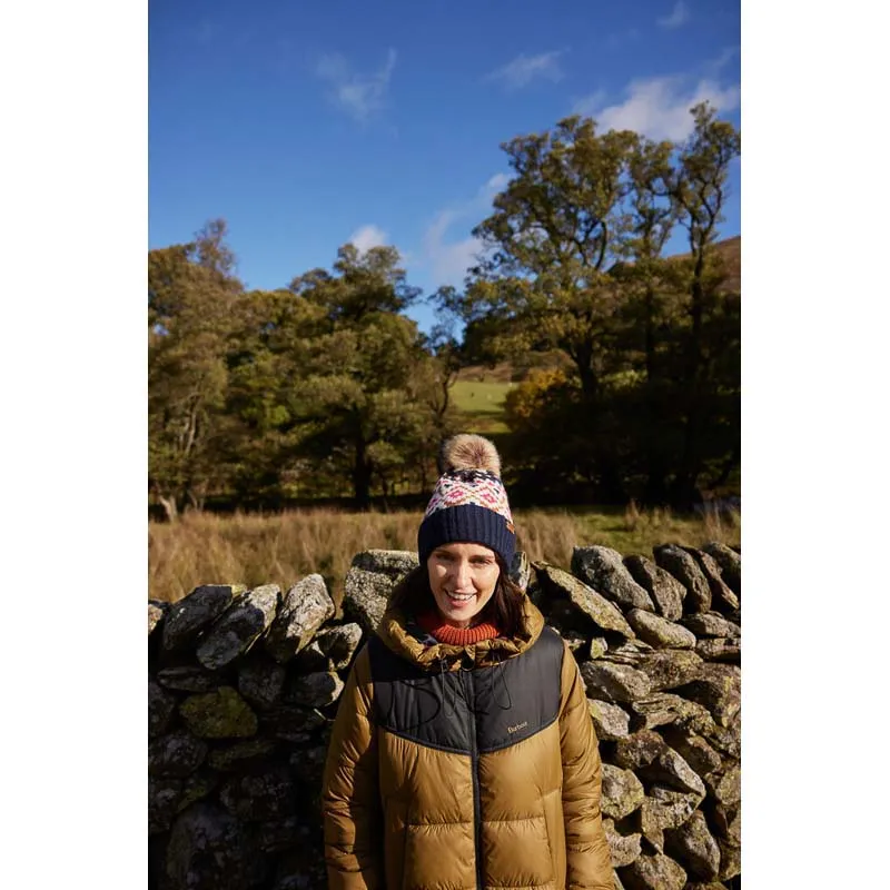 Barbour Claudia Fairisle Ladies Beanie - Navy/Pink Dahlia