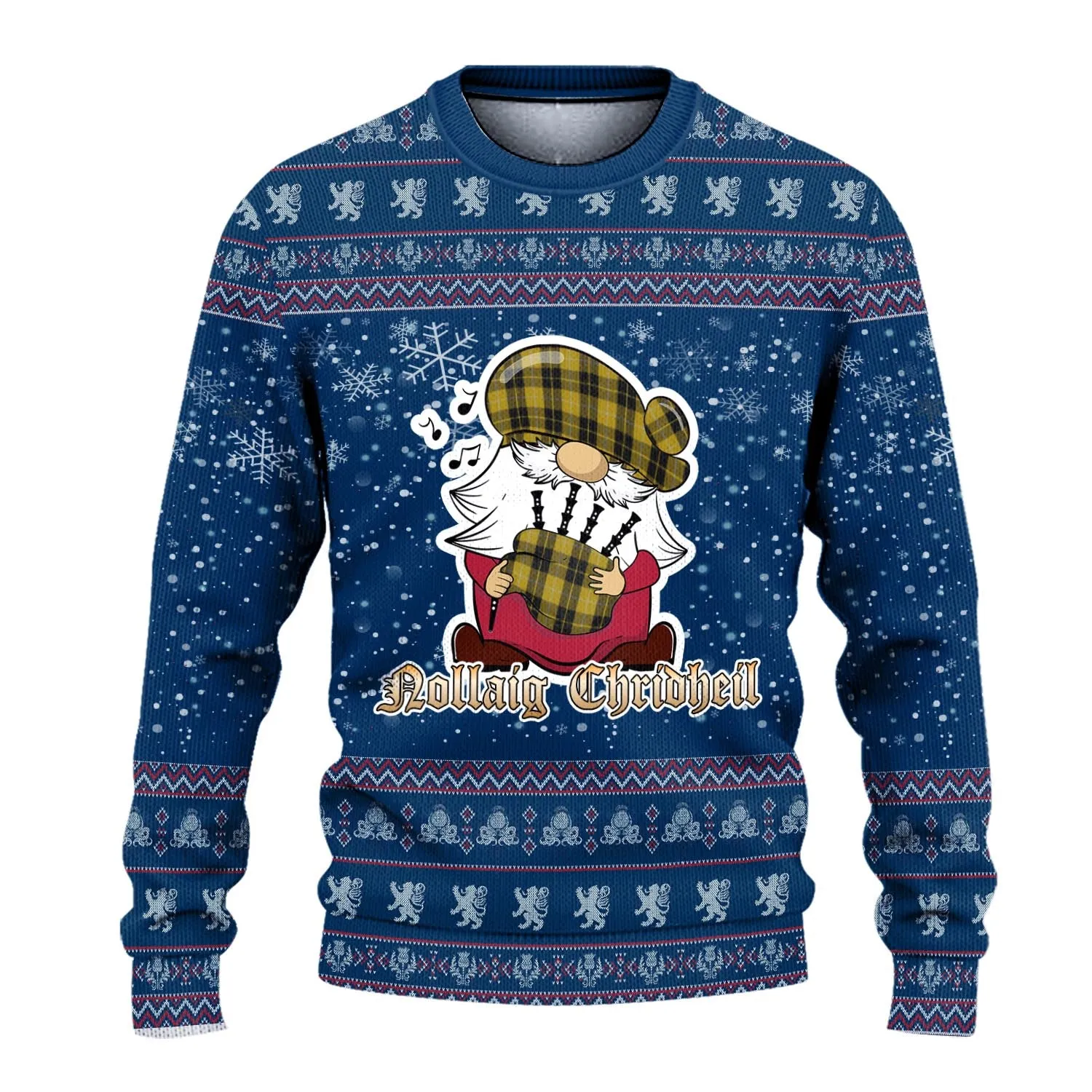 Barclay Dress Clan Christmas Family Ugly Sweater with Funny Gnome Playing Bagpipes